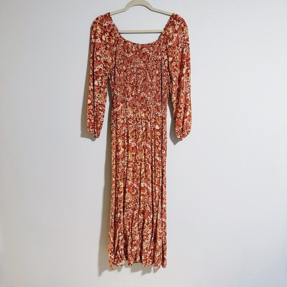 Casa Cabana - Dark Orange Long Sleeve Floral Print Maxi Dress - Picture 5 of 5